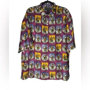 Guy Buffet Sz XL 100% Silk Button Shirt Golf Art Novelty Print Loop Collar VTG